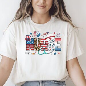 USA 4th of July Nurse NEW white short sleeve shirt